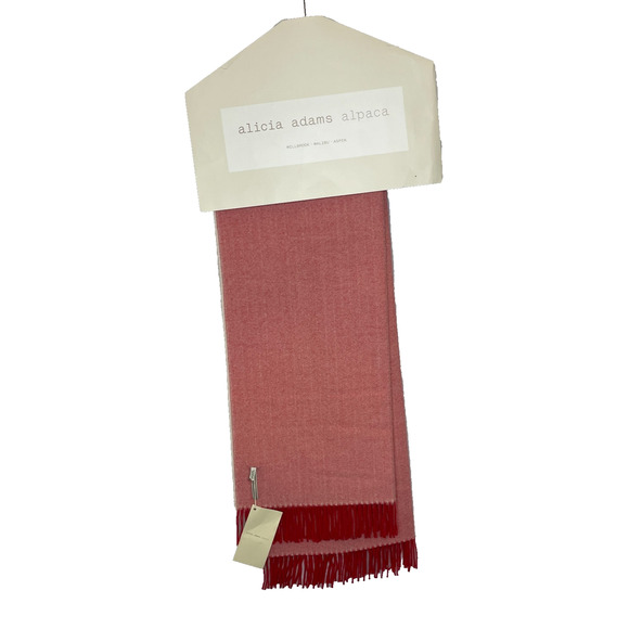 Alicia Adams Alpaca 100% Baby Alpaca Pink Herringbone Tassel Throw Blanket NEW